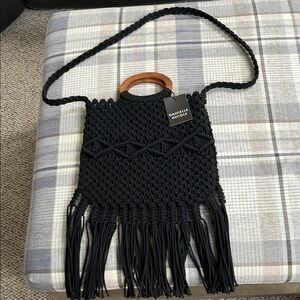 Danielle Nicole Black Woven Fringe Bag